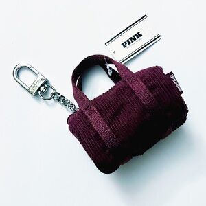 PINK VICTORIA’S SECRET Mini Duffle Bag Keychain Bag Charm Wild Rose Corduroy